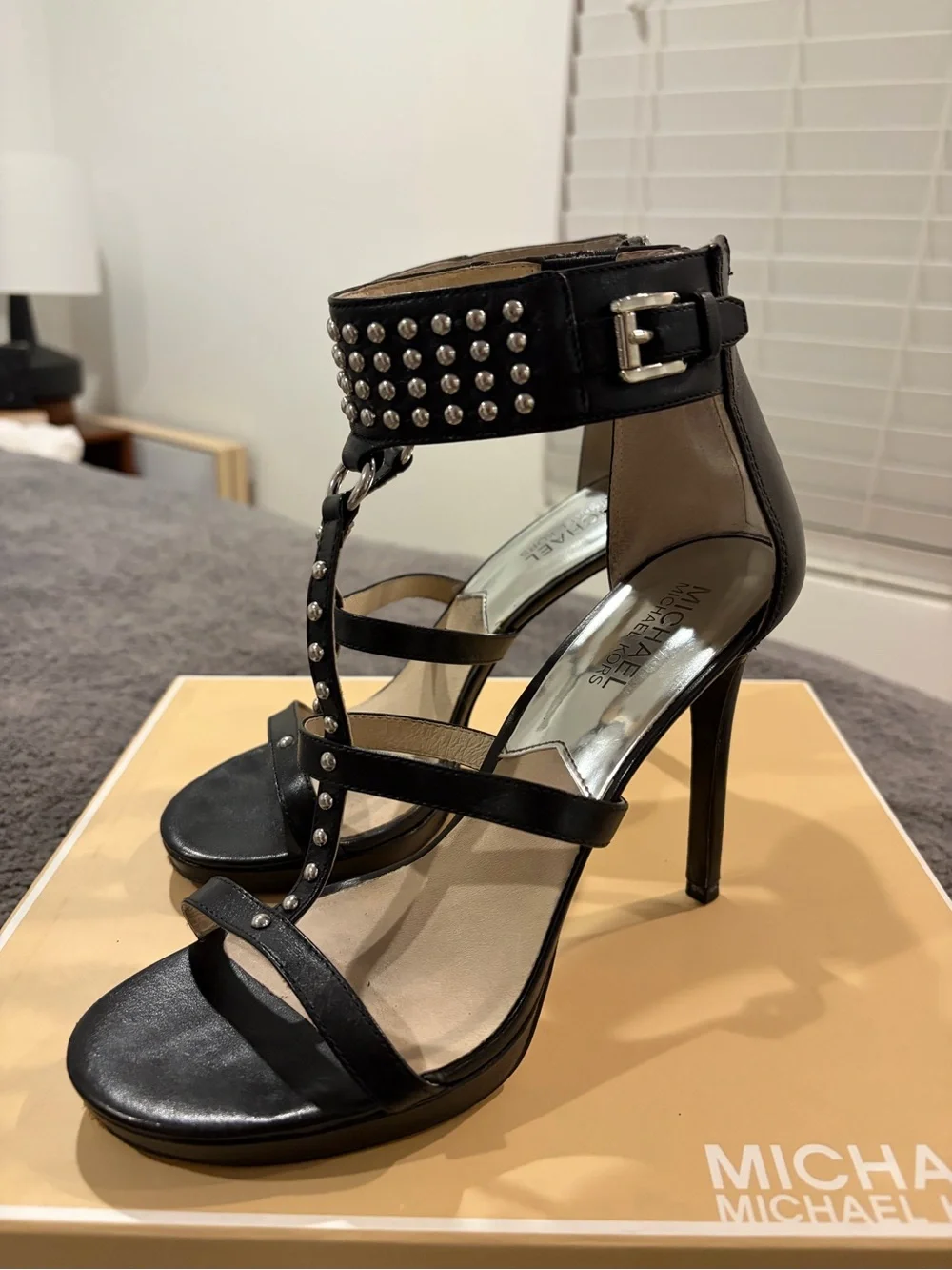 MICHAEL Michael Kors Black Studded T-Strap Platform Heels